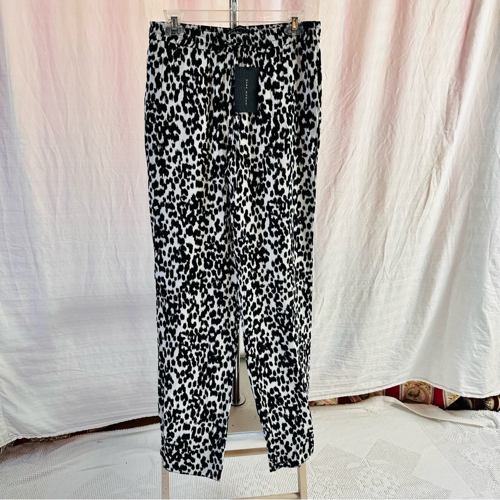 NWT Zara Woman Animal Print Pants Size Medium Viscose Tall Long